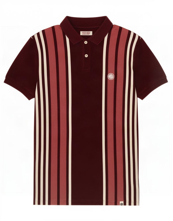 Camisa pólo masculina Pretty Green grande algodão listrado Borgonha