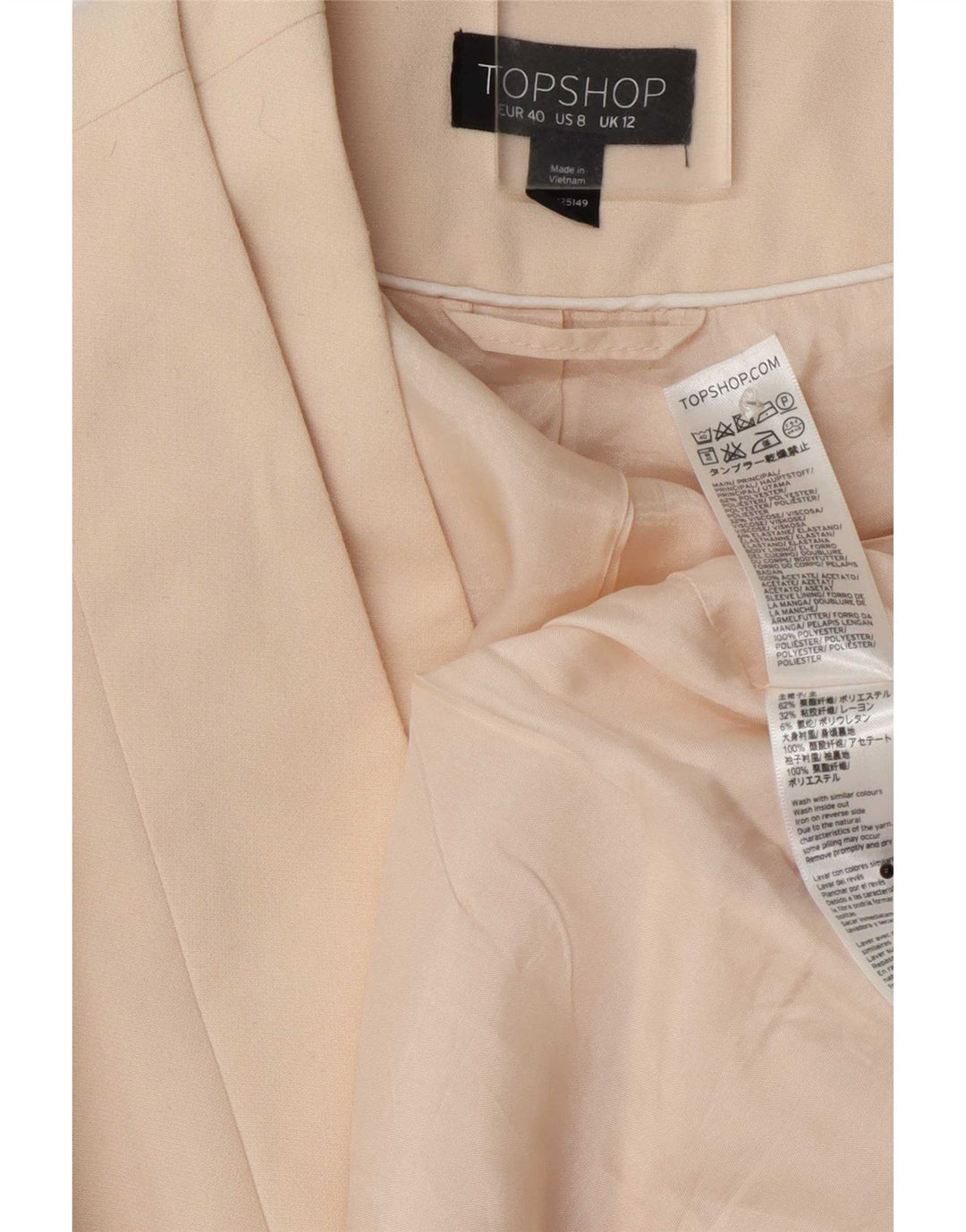 Jaqueta blazer aberta feminina Topshop Reino Unido 12 poliéster branco médio