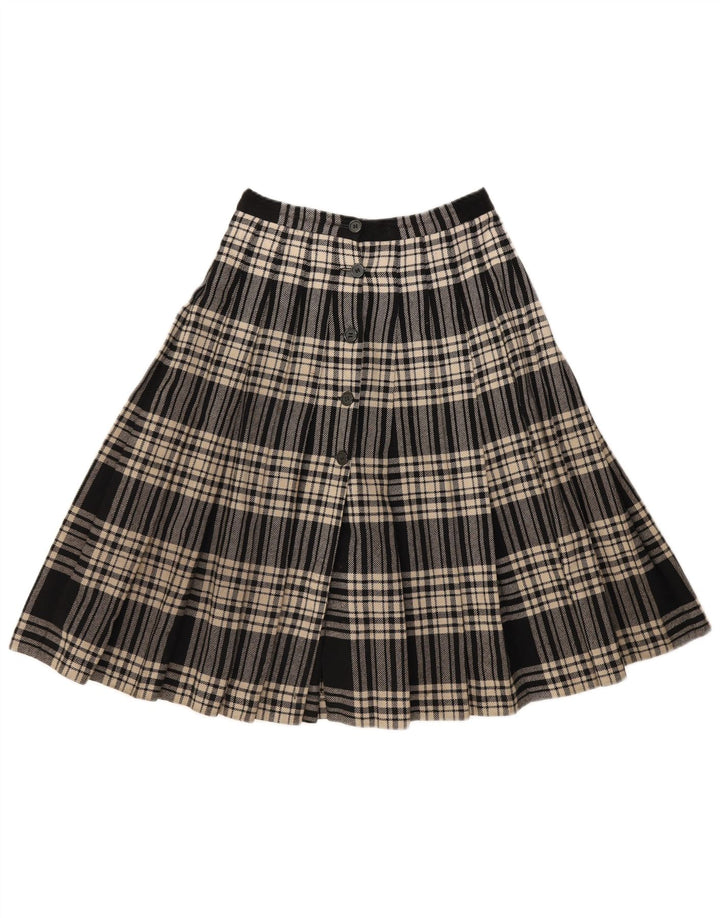 Saia plissada feminina vintage W26 pequena xadrez preta