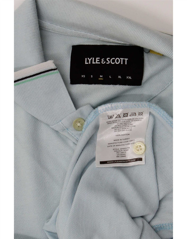 Camisa polo masculina Lyle & Scott de algodão listrado azul médio