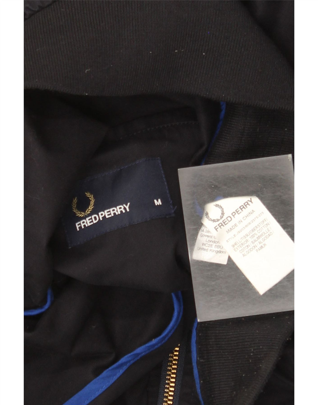 Jaqueta bomber masculina Fred Perry Reino Unido 38 algodão azul marinho médio