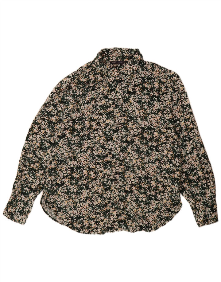 Blusa feminina Marks & Spencer grande tamanho UK 10 pequena floral verde