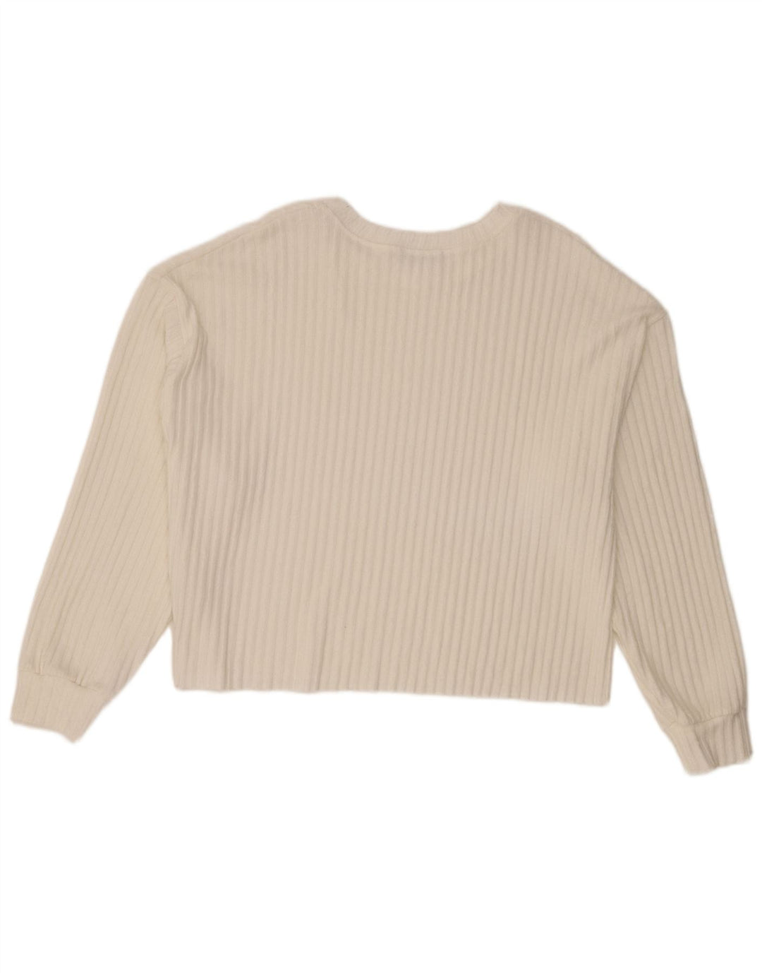 Zara Suéter feminino cropped com gola canoa Reino Unido 14 poliéster branco médio