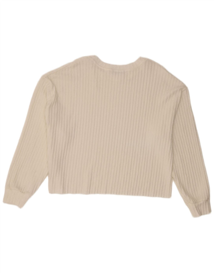 Zara Suéter feminino cropped com gola canoa Reino Unido 14 poliéster branco médio