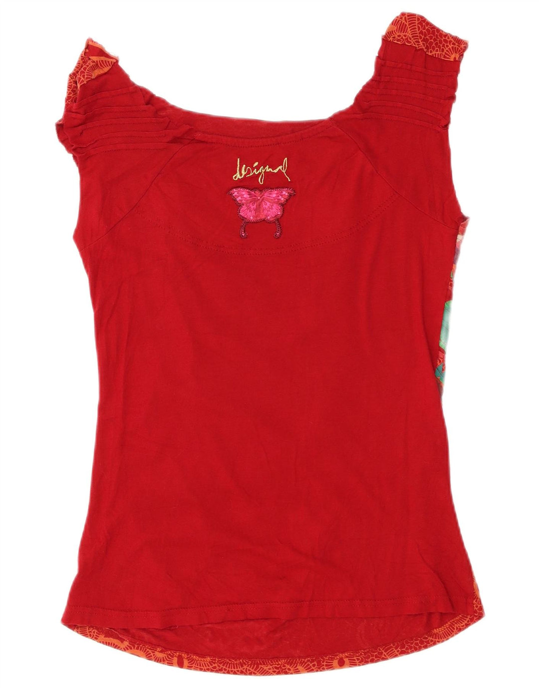 Desigual Top feminino de um ombro Reino Unido 14 grande vermelho geométrico