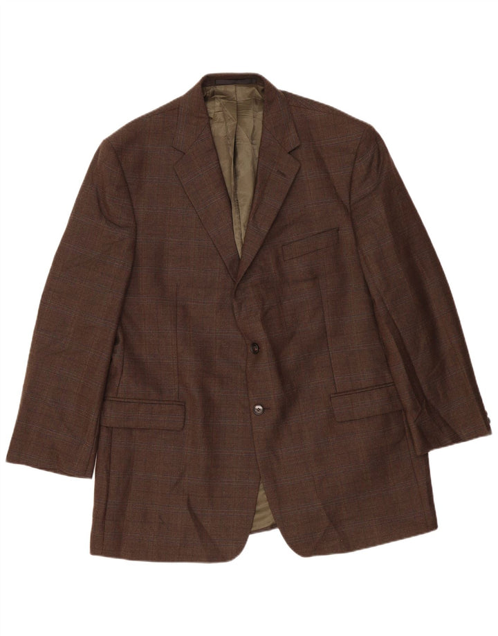 Jaqueta blazer masculina longa de 2 botões Marks & Spencer Reino Unido 46 XL cáqui xadrez lã