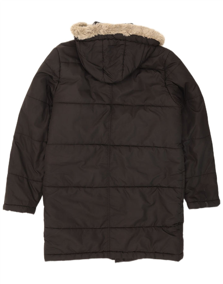 Casaco acolchoado com capuz masculino Zara UK 42 XL preto poliéster