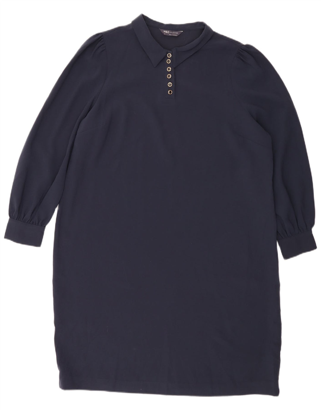 Vestido feminino de manga comprida Marks & Spencer UK 18 XL azul marinho poliéster