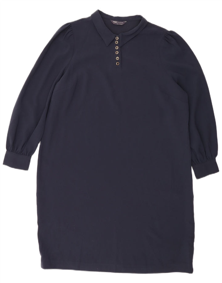 Vestido feminino de manga comprida Marks & Spencer UK 18 XL azul marinho poliéster