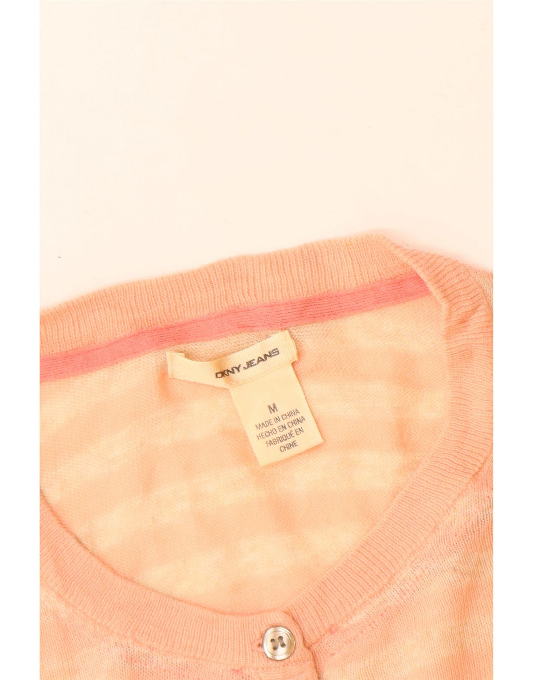 Suéter feminino Dkny com gola redonda e algodão listrado rosa médio UK 14