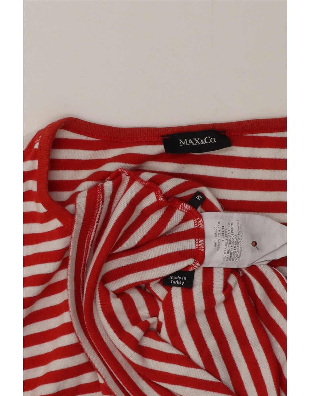 Camiseta feminina gráfica Max & Co. UK 12 algodão listrado vermelho médio
