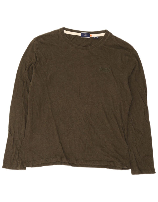 Superdry Mens Top Long Sleeve XL Khaki Cotton