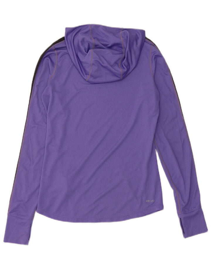 Top feminino NIKE Dri Fit com capuz manga comprida UK 10 pequeno roxo colorblock