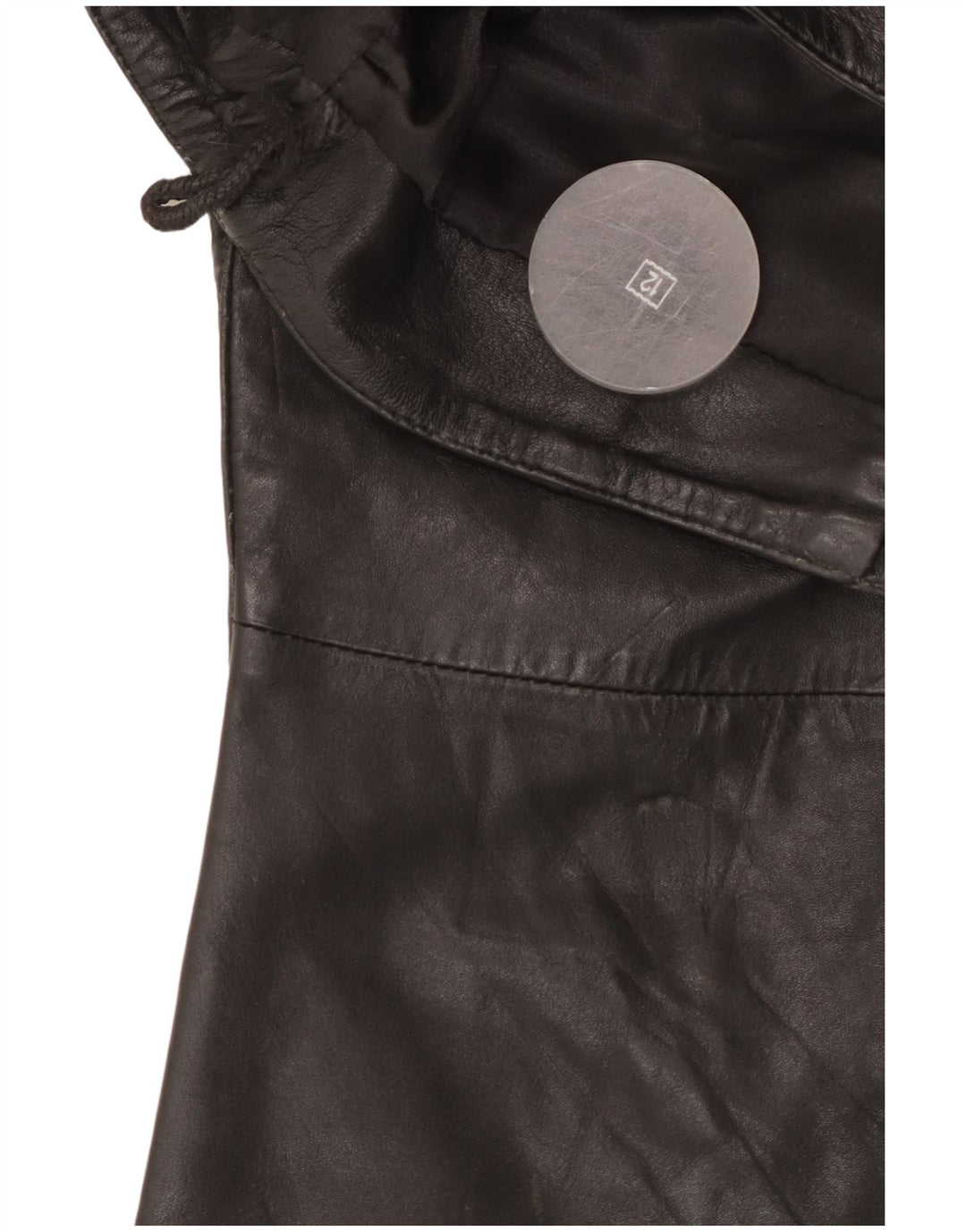 Calça feminina de couro bootcut VINTAGE Reino Unido 12 médio W30 L32 preta