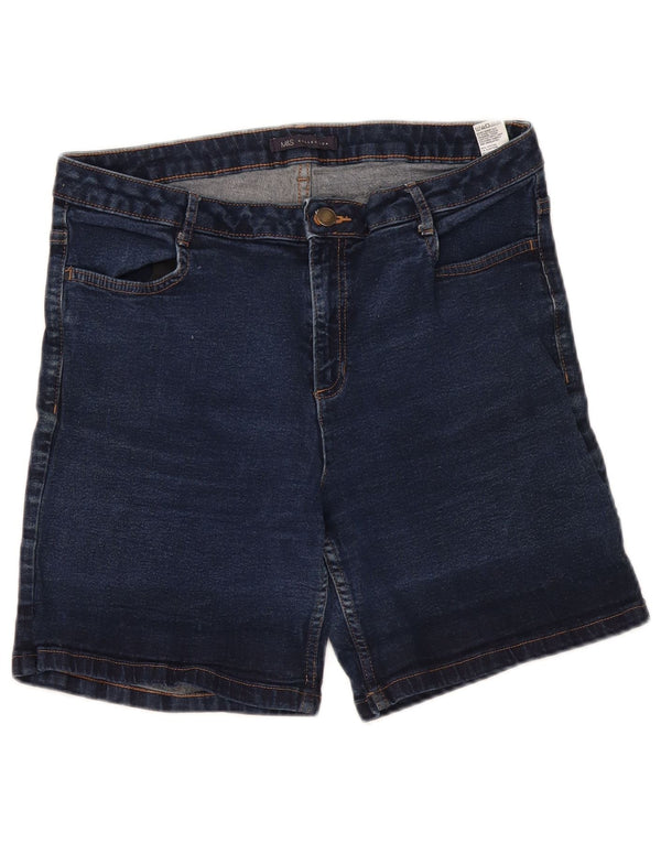 Shorts jeans feminino Marks & Spencer UK 14 grande W34 azul marinho algodão