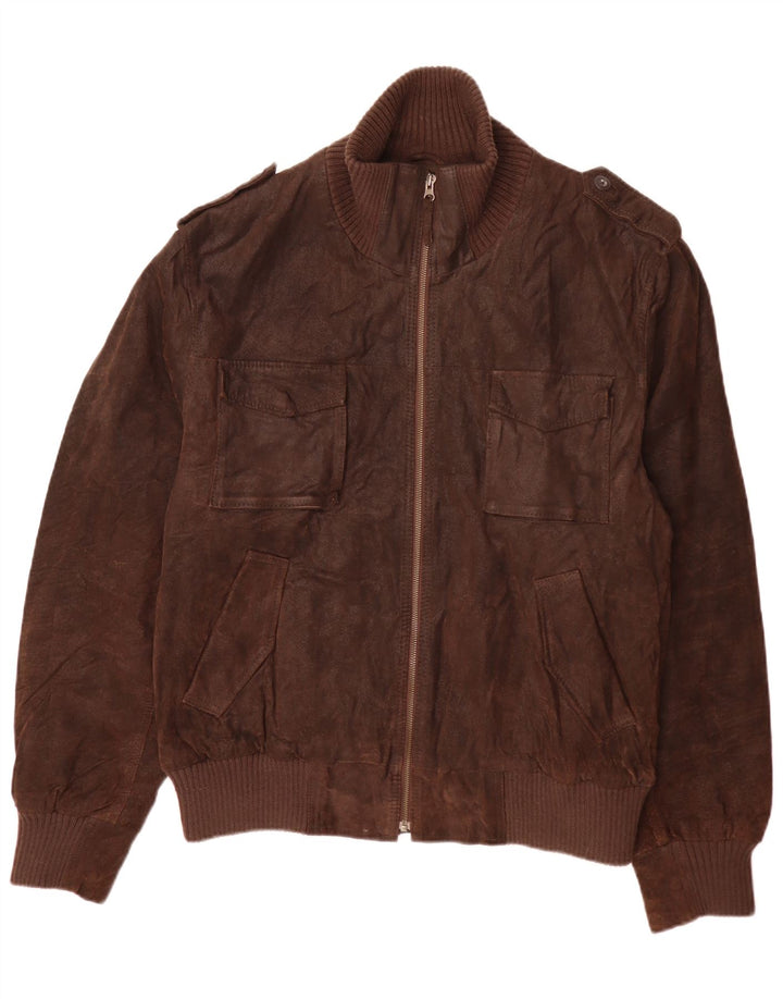 Jaqueta de couro militar masculina Celio UK 44 2XL marrom