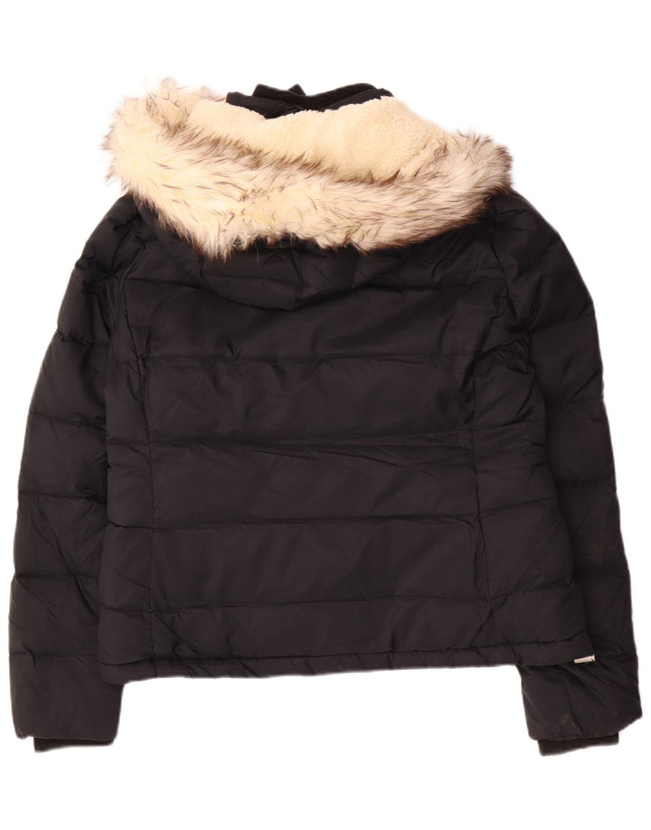 Jaqueta feminina acolchoada com capuz JACK WILLS Reino Unido 14 grande nylon preto