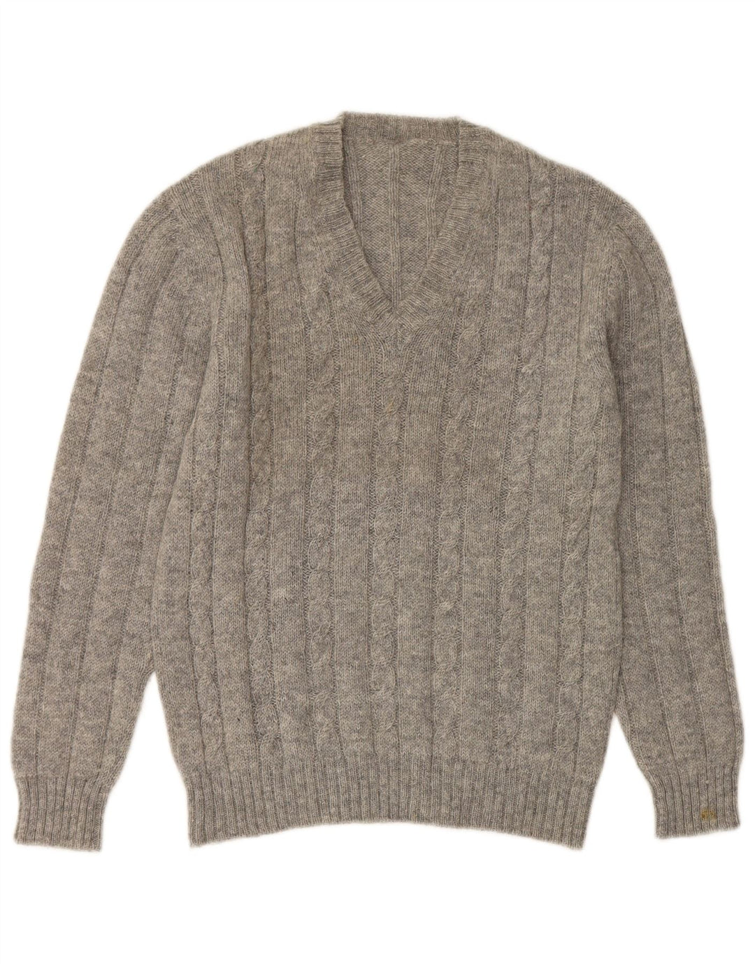 Suéter feminino VINTAGE com decote em V UK 14 cinza médio