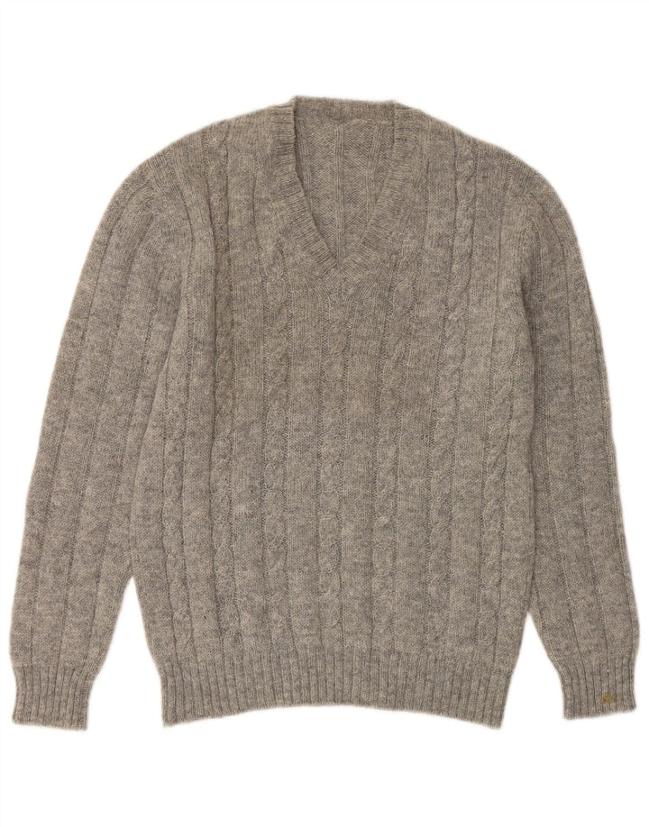 Suéter feminino VINTAGE com decote em V UK 14 cinza médio