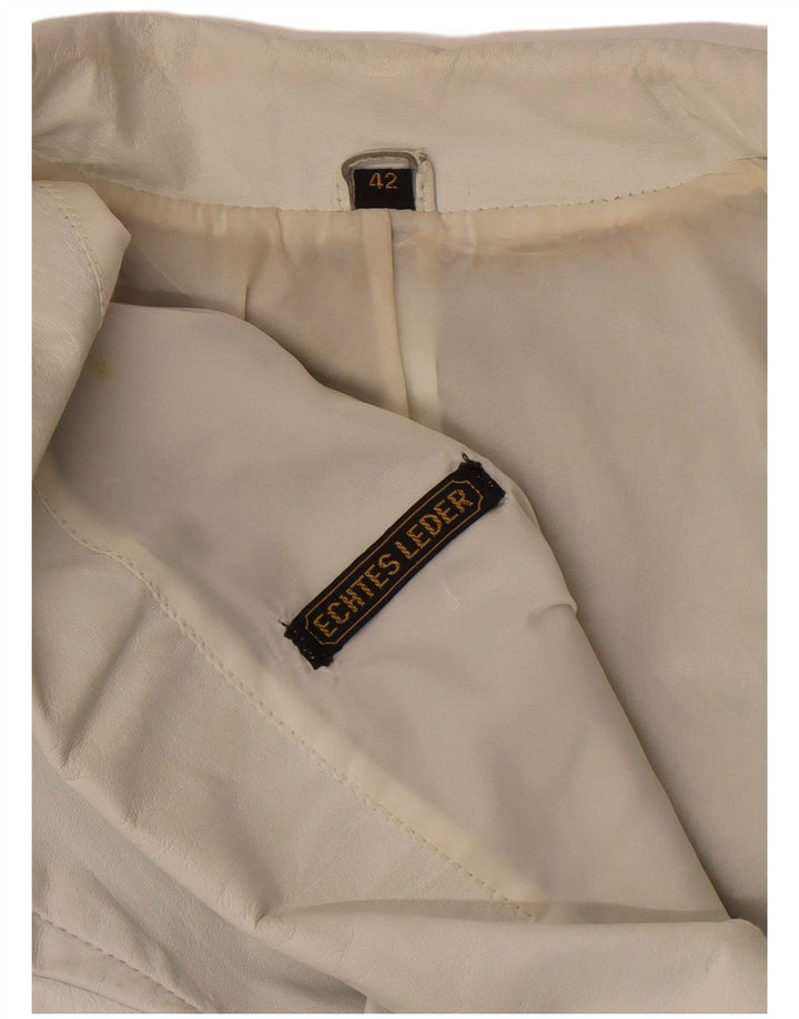 Jaqueta de couro militar das mulheres vintage UE 42 grande couro branco