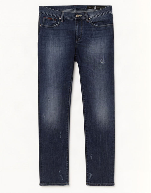 Armani Exchange Masculino J13 Distressed Slim Jeans W31 L32 Azul Marinho Algodão