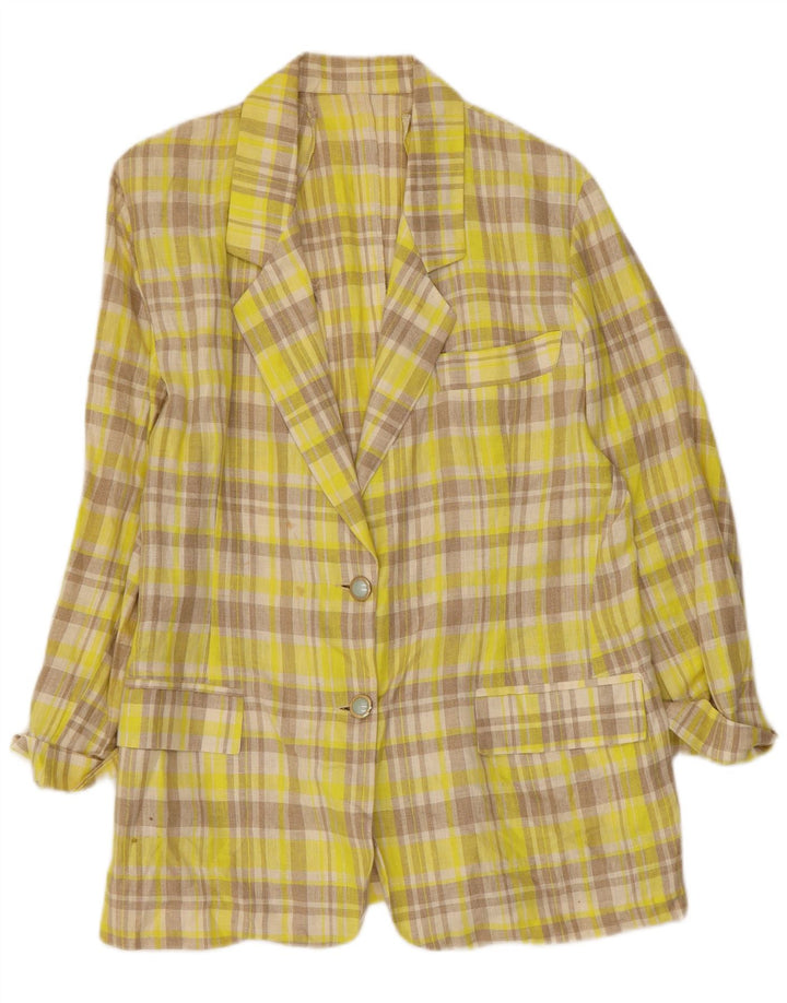 Jaqueta blazer feminina VINTAGE com 2 botões IT 46 grande linho xadrez amarelo