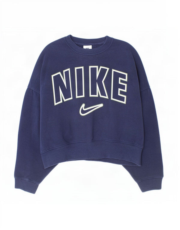 Suéter gráfico Nike Girls Graphic 8-9 anos pequeno azul marinho algodão