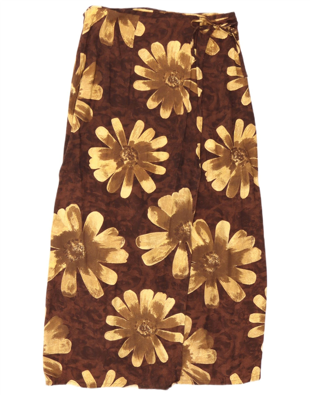 Saia maxi envoltória feminina vintage média W30 viscose floral marrom