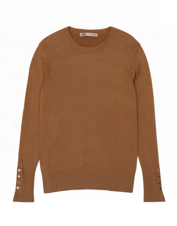 Suéter feminino Zara com gola canoa Reino Unido 14 grande bege viscose