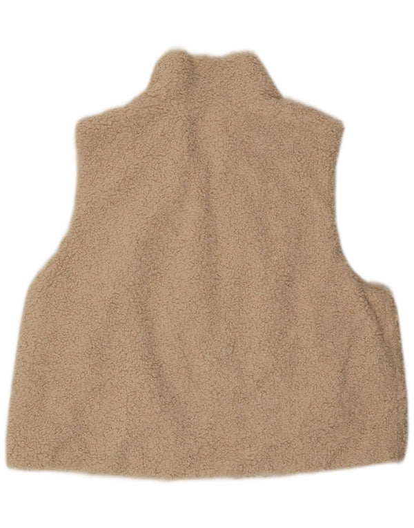 Zara Womens Oversized Fleece Gilet UK 10 Pequeno Poliéster Bege