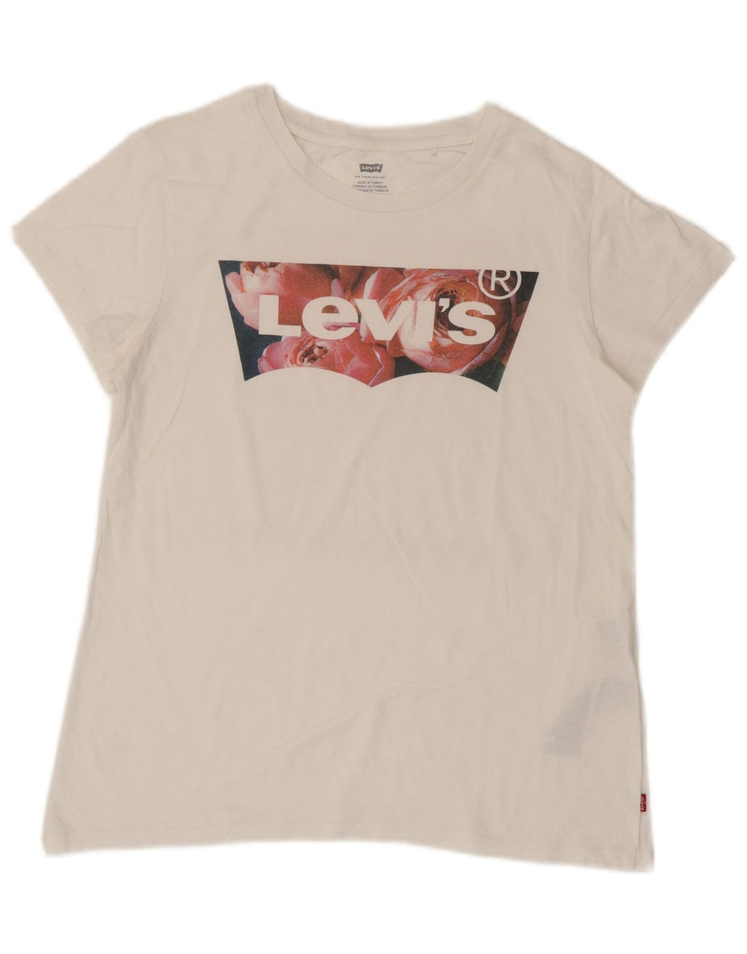 Camiseta feminina gráfica Levi's UK 12 algodão branco médio