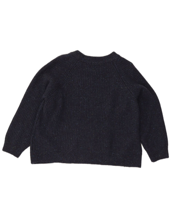 Suéter feminino Superdry com gola canoa Reino Unido 16 grande lã manchada azul marinho
