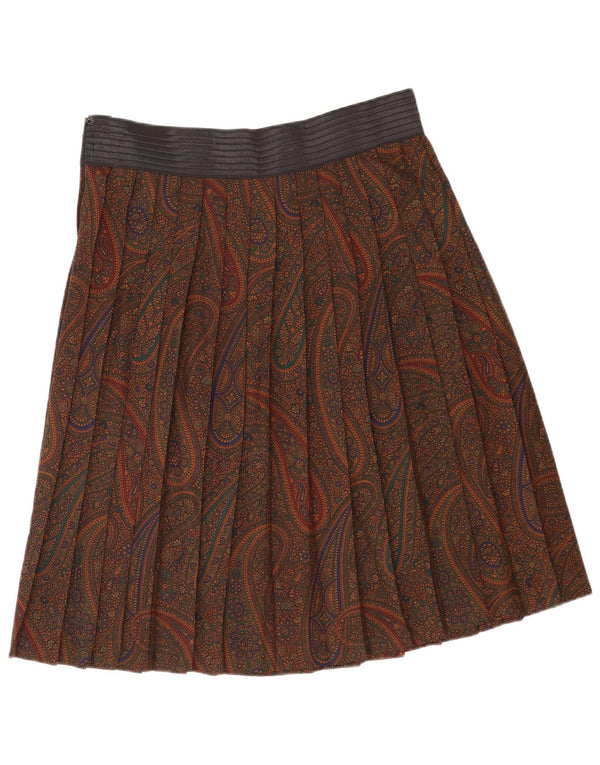 Saia plissada feminina vintage W34 grande marrom Paisley