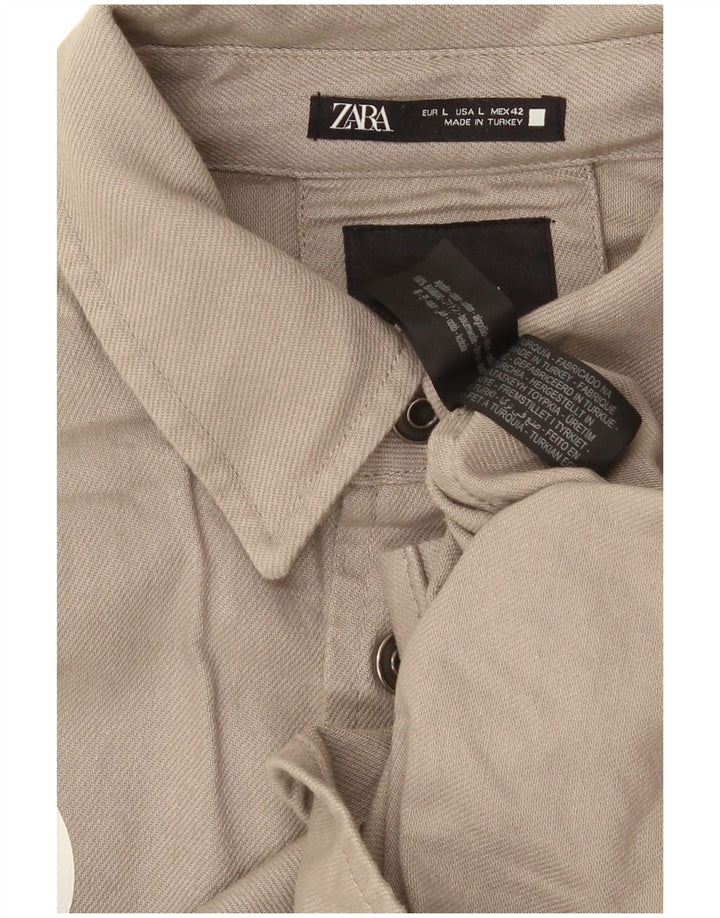 Camisa gráfica masculina Zara grande algodão cinza