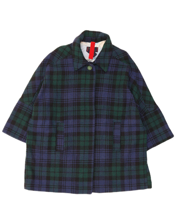 Sobretudo feminino vintage UK 18 XL azul marinho xadrez
