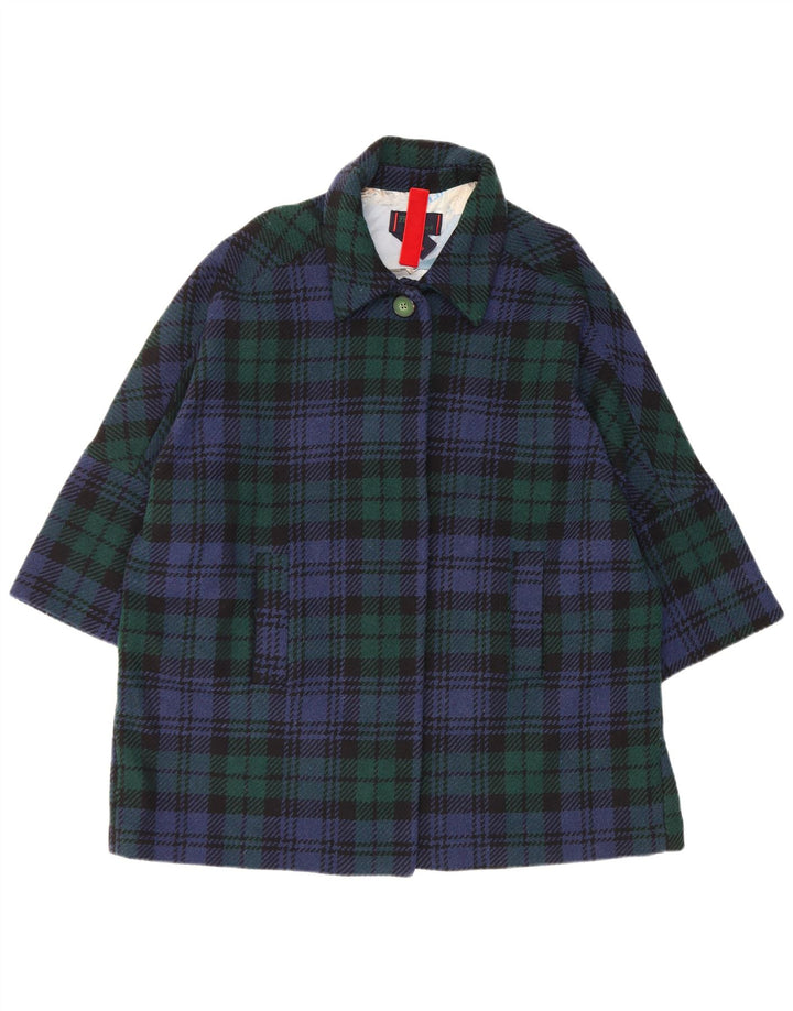 Sobretudo feminino vintage UK 18 XL azul marinho xadrez
