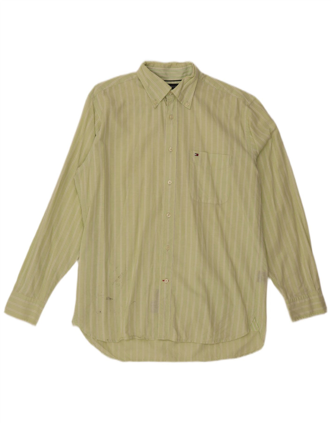 Camisa masculina Tommy Hilfiger de algodão listrado verde médio