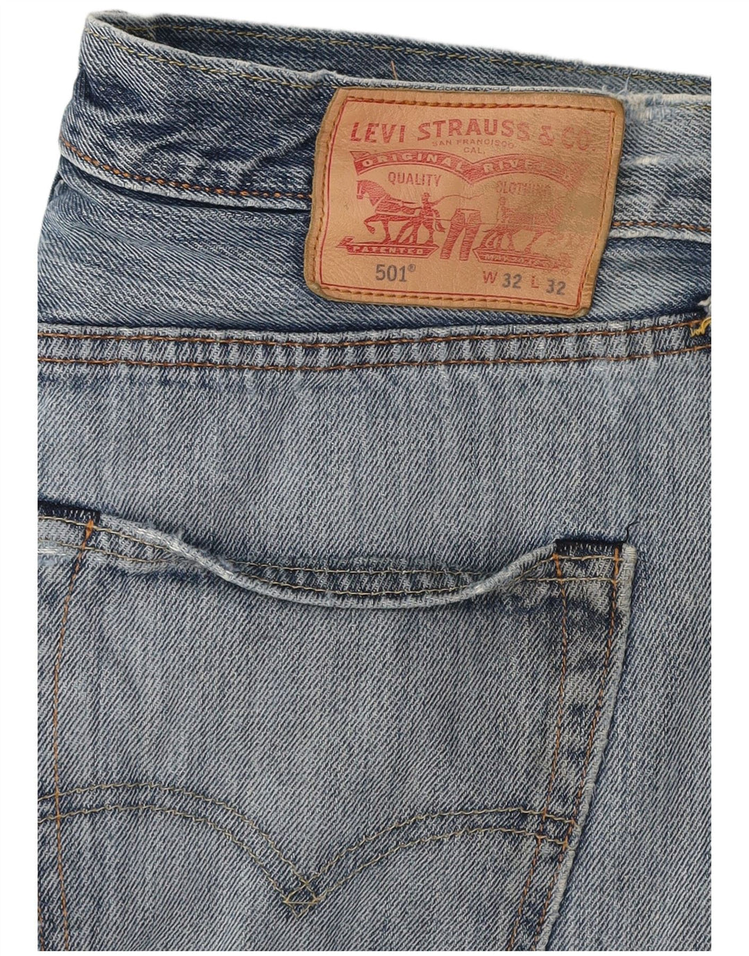 Shorts jeans masculino Levi's 501 Distressed W32 algodão azul médio