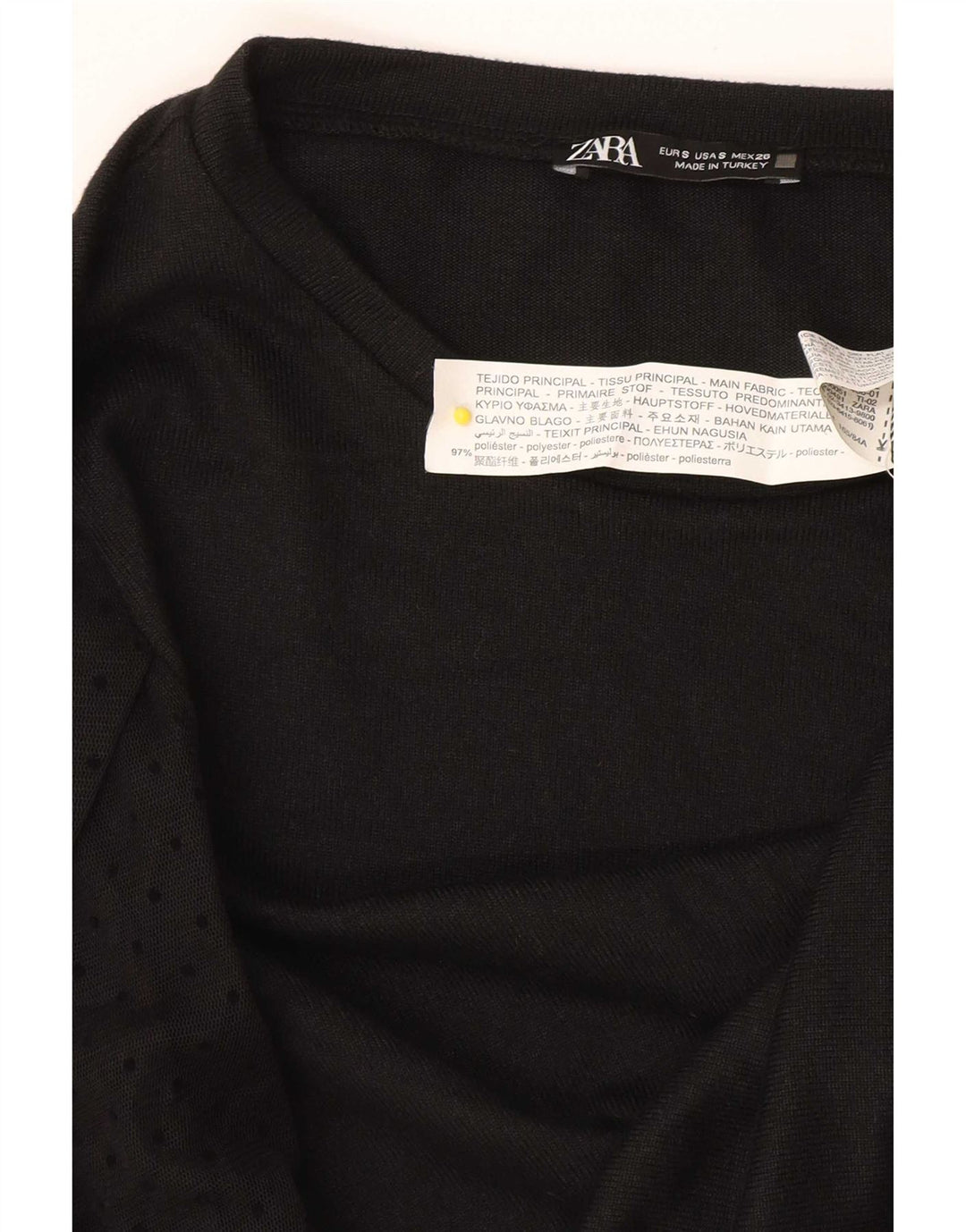 Blusa feminina de manga comprida Zara UK 10 pequena bolinha preta poliéster