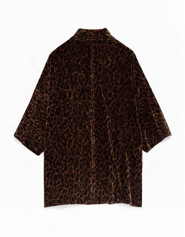 Sobretudo oversized de veludo feminino vintage Reino Unido 16 grande estampa animal marrom