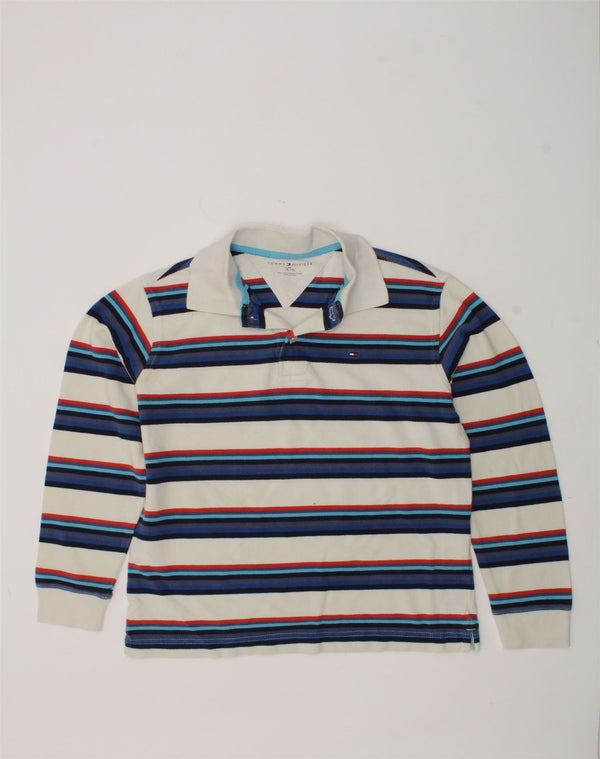 TOMMY HILFIGER Camisa polo masculina de manga comprida 8-9 anos médio listrado azul