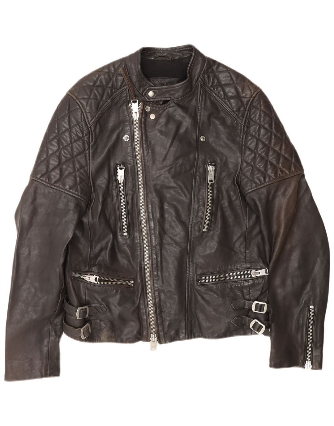 Jaqueta masculina de couro para motociclista All Saints Reino Unido 40 grande couro preto