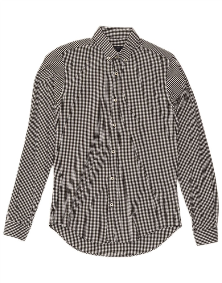 Camisa masculina Zara Slim Fit pequena preta guingão