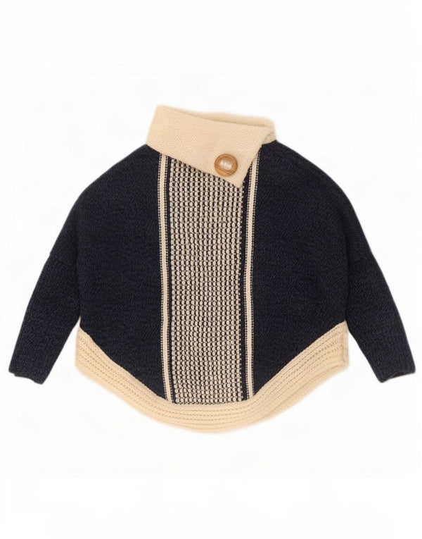 Suéter feminino vintage com gola redonda e bloco colorido azul marinho médio UK 14