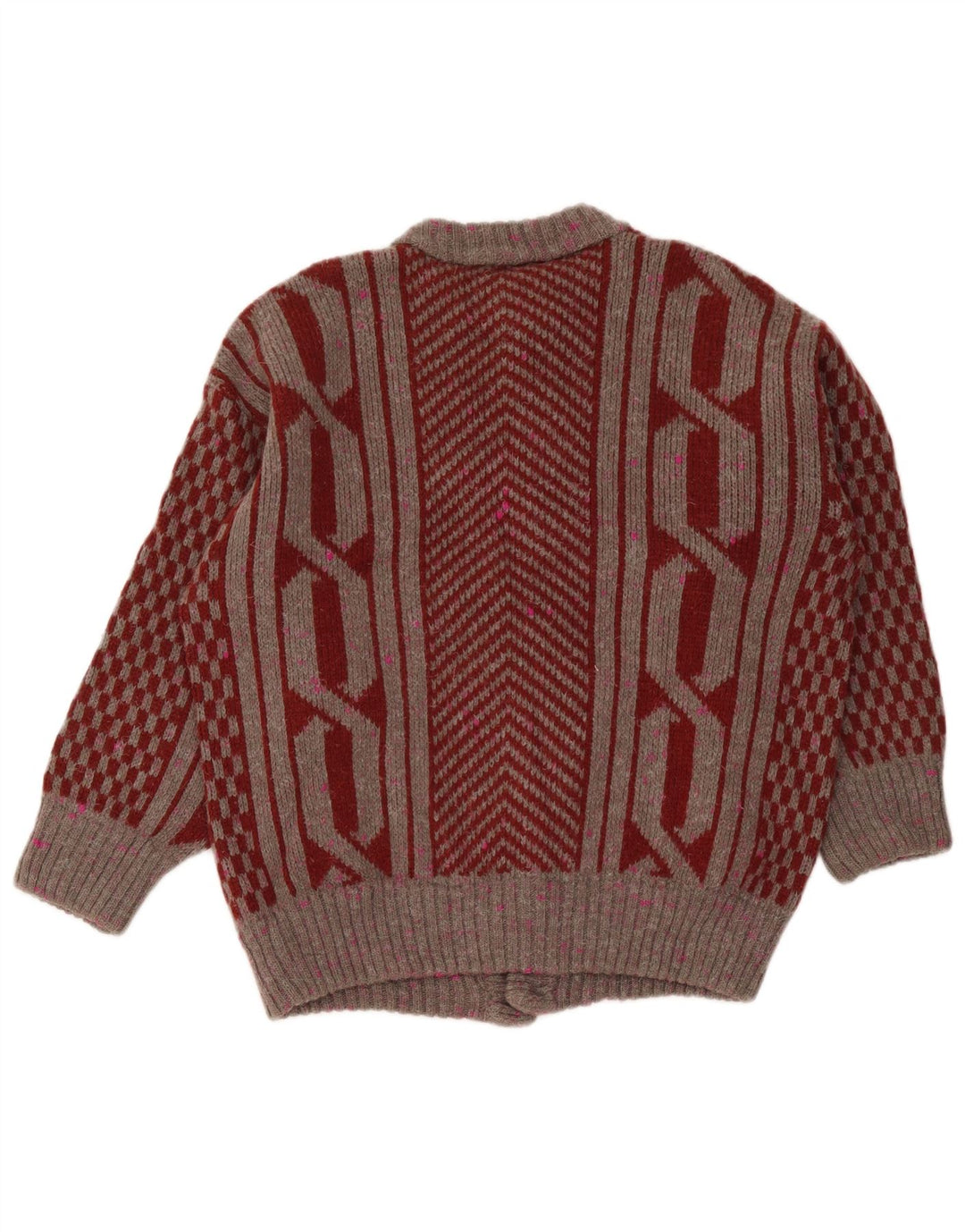 Suéter Cardigan Masculino Vintage Médio Borgonha Geométrico