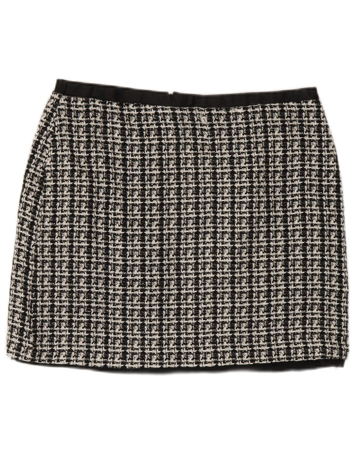 Minissaia feminina Oasis UK 12 médio W28 poliéster xadrez cinza