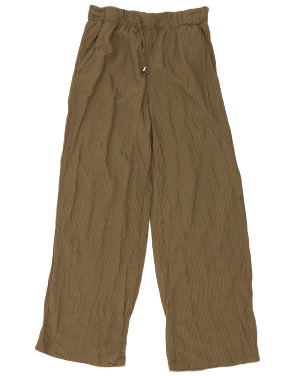 Calça chino feminina Zara de cintura alta médio W30 L32 risca de giz cáqui