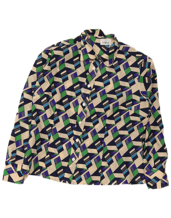 Blusa feminina vintage UK 20 2XL geométrica multicolorida