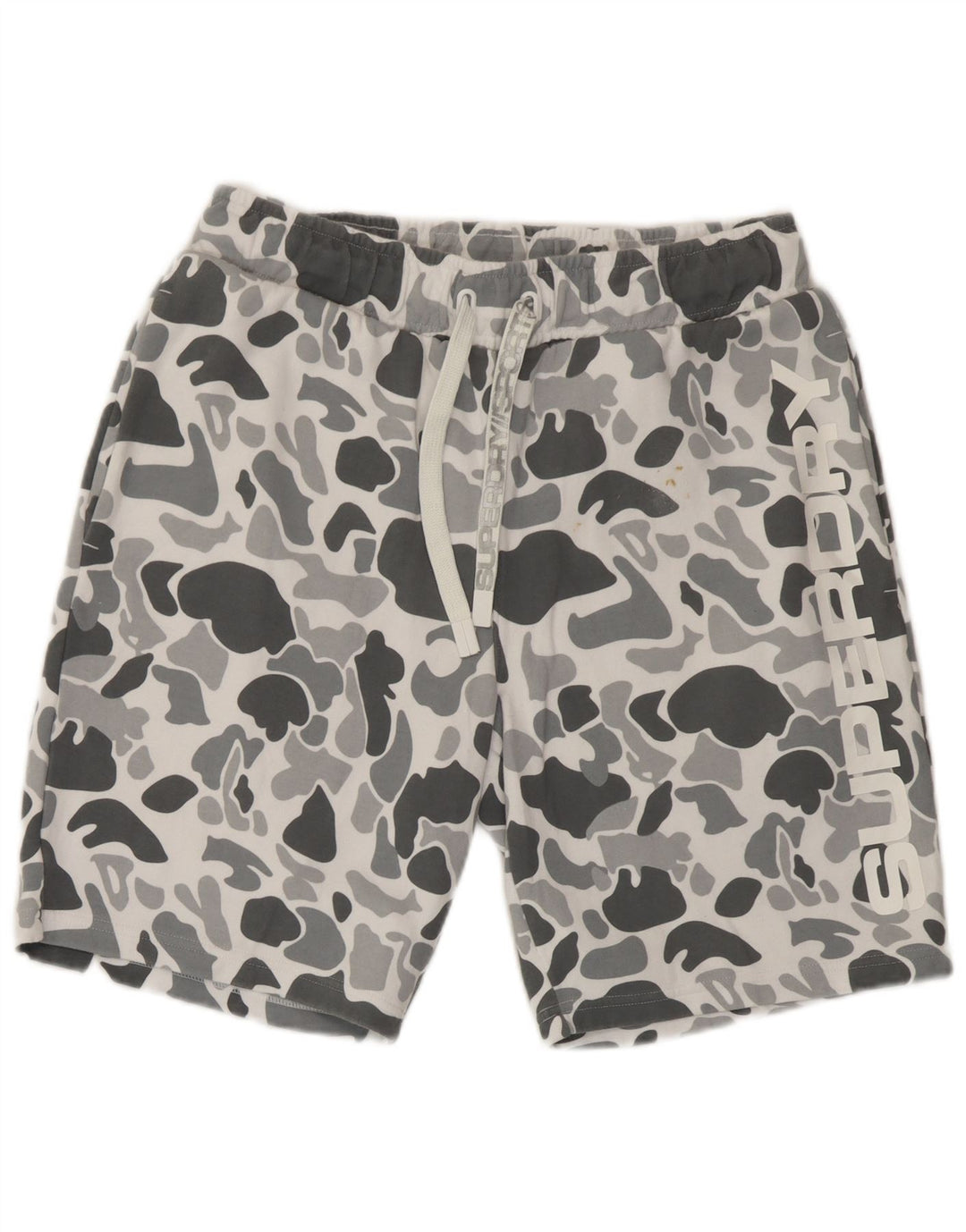 Superdry Mens Graphic Sport Shorts Médio Cinza Camuflagem Algodão