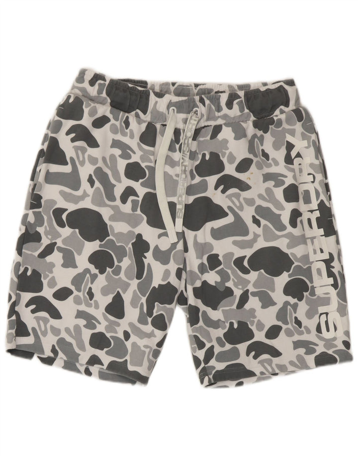 Superdry Mens Graphic Sport Shorts Médio Cinza Camuflagem Algodão